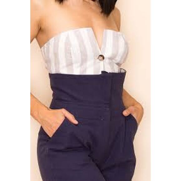 AZURA Linen Blend Stripe Strapless Crop Top Size Medium M SEXY MENSWEAR Smocked - Picture 9 of 9